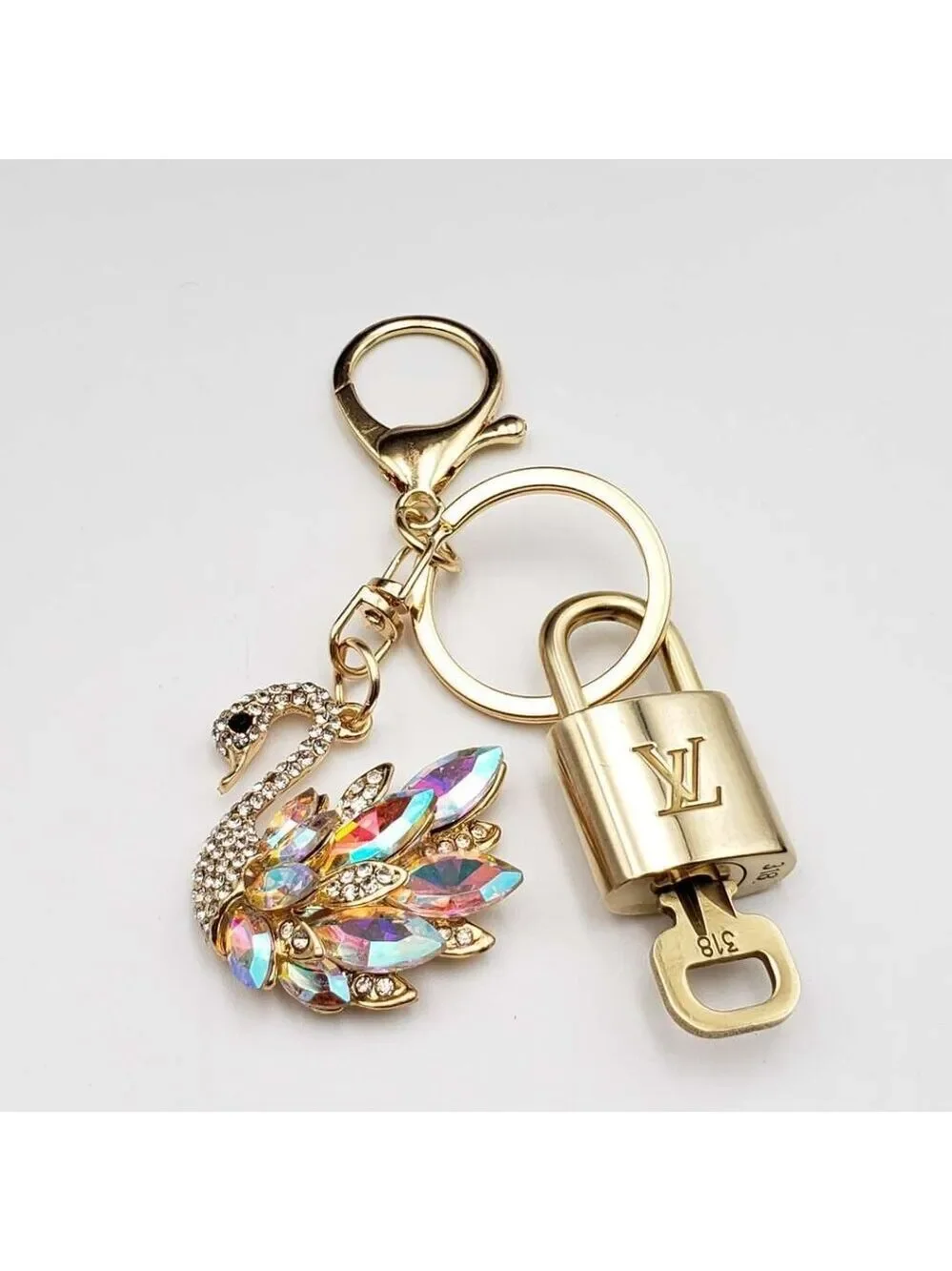 Authentic Louis Vuitton Padlock Gold 🔒 Key Set + Unbranded Swan Keychain Charm